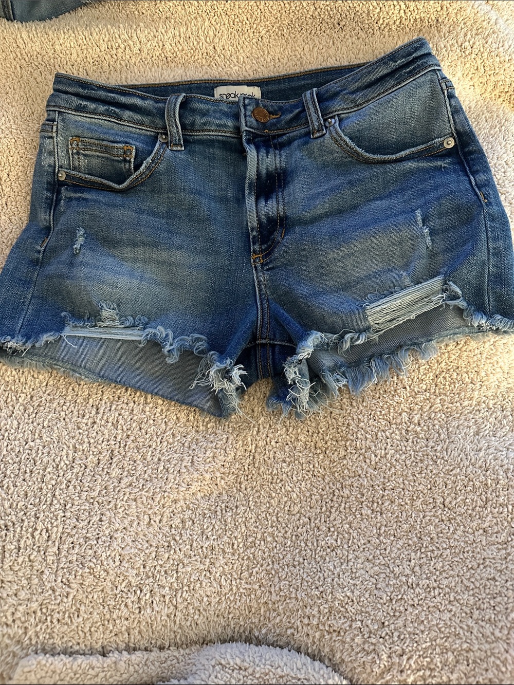 Sneak Peek Distressed Blue Denim Cutoff Shorts. Small, EUC